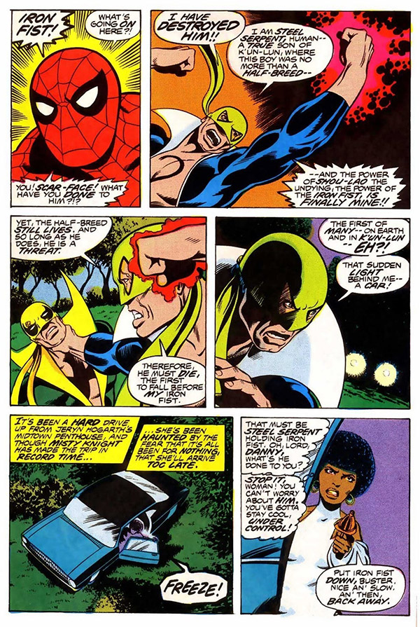 davos fighting spider-man misty knight and iron fist in marvel team up 64