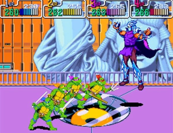 مبارزه با «شِردِر» در بازی Teenage Mutant Ninja Turtles: Turtles in Time